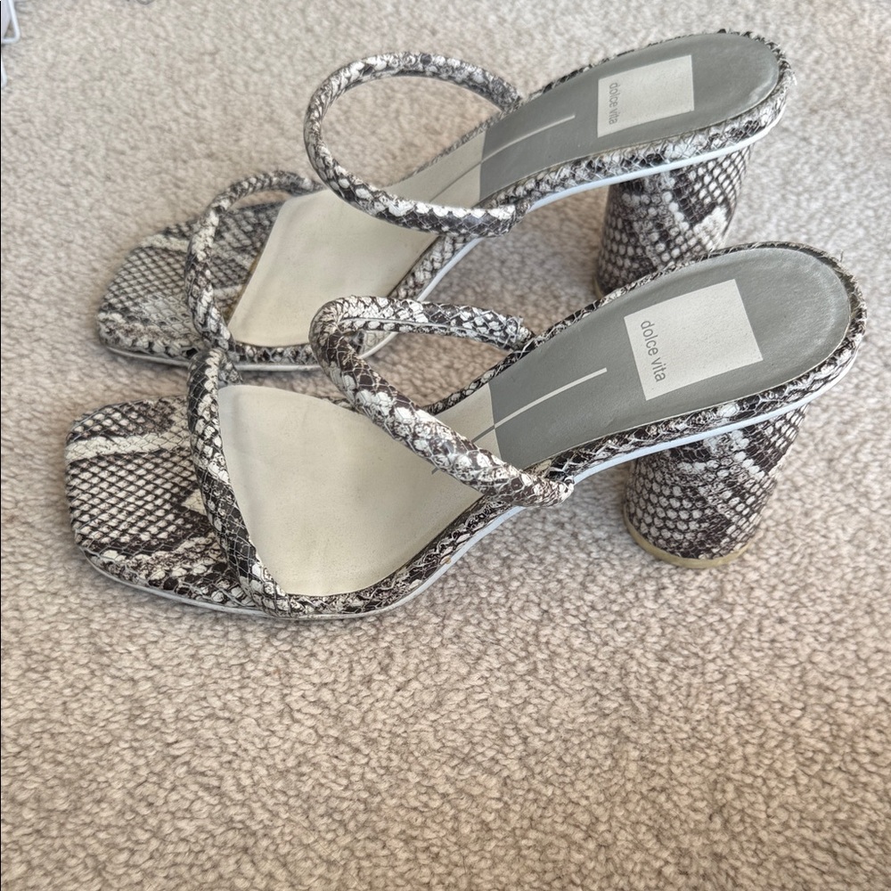 Dolce Vita Black and White Snake Print Heels - Picture 2 of 6